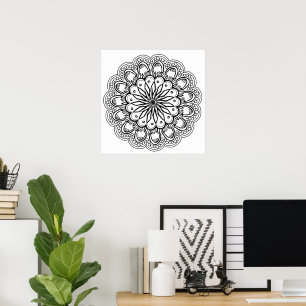 Blumenhand gezeichneter Mandala-erwachsener Poster
