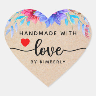 Blumenhandgefertigt mit Liebe-Heftaufkleber Herz-Aufkleber