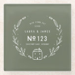 Blumenhandgezeichnet Glasuntersetzer<br><div class="desc">Neues Haus gezeichnet Blumendesign. Mit Platz für die Paare Name,  Hausnummer,  Adresse und Jahr. Teil einer Sammlung. "Hintergrundfarbe kann geändert werden</div>