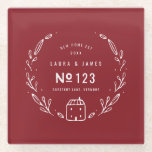 Blumenhandgezeichnet Glasuntersetzer<br><div class="desc">Neues Haus gezeichnet Blumendesign. Mit Platz für die Paare Name,  Hausnummer,  Adresse und Jahr. Teil einer Sammlung. "Hintergrundfarbe kann geändert werden</div>