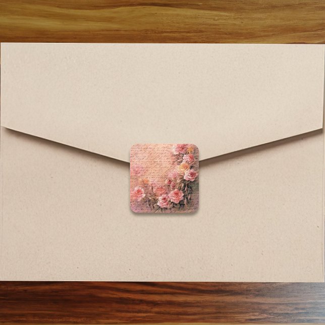 Blumenhandschrift - Rose Antiquitäten Quadratischer Aufkleber (Von Creator hochgeladen)