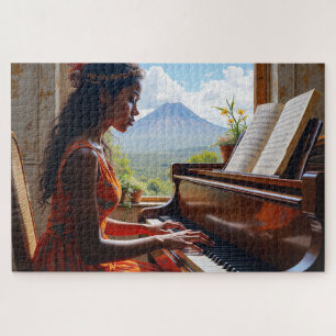 Blumenharmonie - Frau am Piano mit Blick auf die N