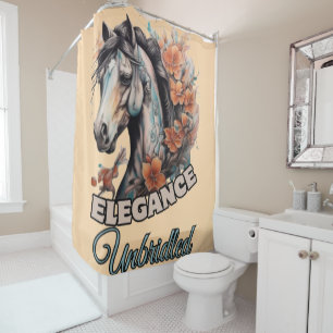 Blumenharmonie: Horse Tattoo mit Orangen Blüten Duschvorhang