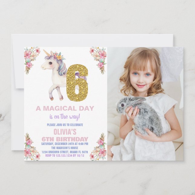 Blumenharmonika zum Geburtstag Einladungen mit Fot (Vorderseite)