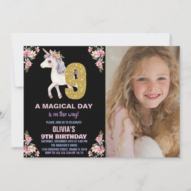 Blumenharmonika zum Geburtstag Einladungen mit Fot (Vorderseite)