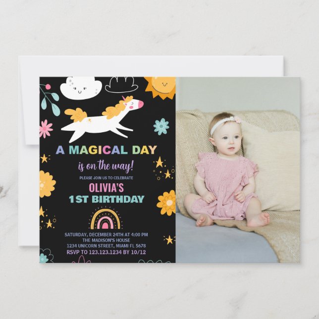 Blumenharmonika zum Geburtstag Einladungen mit Fot (Vorderseite)