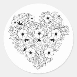 Blumenherz Anemones Schwarz-weiße Blume Hochzeit Runder Aufkleber