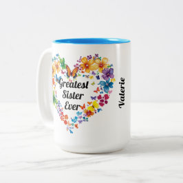 Blumenherz "Bestste Schwester Ever" mit Gedicht Zweifarbige Tasse