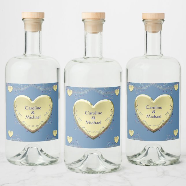 Blumenherz Elegantes Hochzeitsslima Party Alkoholflaschenetikett (Flaschen)