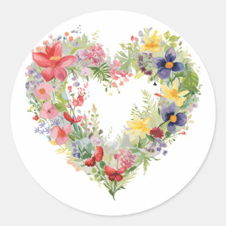 Blumenherz - Frühlingsblumen in Wasserfarben Runder Aufkleber