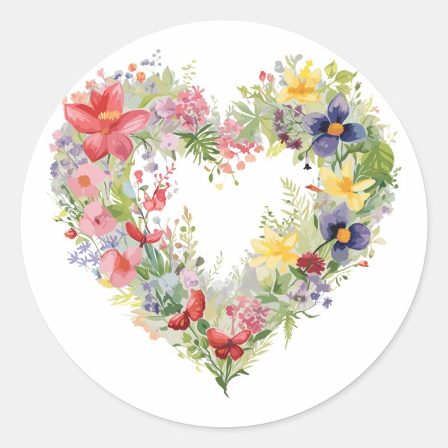 Blumenherz - Frühlingsblumen in Wasserfarben Runder Aufkleber (Vorderseite)