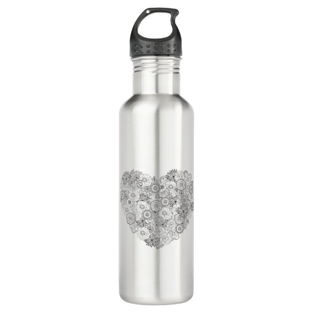Blumenherz-Gekritzel Trinkflasche (Vorderseite)