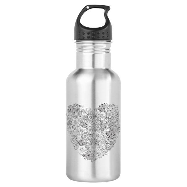 Blumenherz-Gekritzel Trinkflasche (Vorderseite)