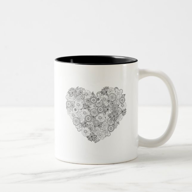 Blumenherz-Gekritzel Zweifarbige Tasse (Rechts)