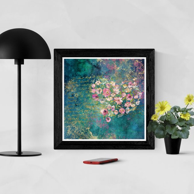 Blumenherz Gold Romantische Handschrift Poster (Von Creator hochgeladen)