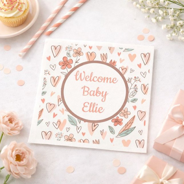 Blumenherz Ihren Namen hinzufügen Serviette (Von Creator hochgeladen)