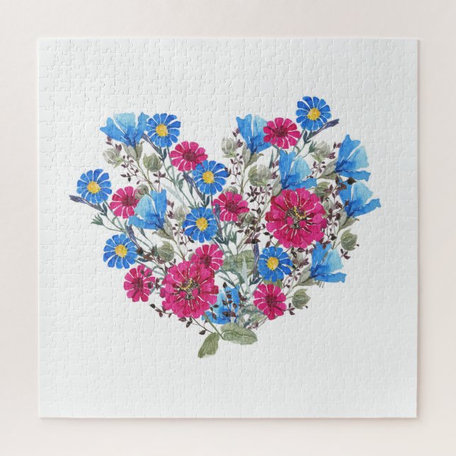 Blumenherz in Aquarellfarben, helle Wildblumen (Vertikal)