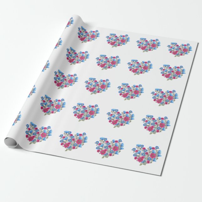 Blumenherz in Aquarellfarben, helle Wildblumen Geschenkpapier (Ungerollt)