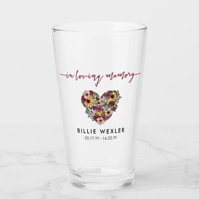Blumenherz in Love Memory Memorial Keepake Glas (Vorderseite)