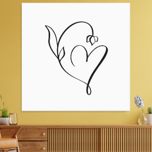 Blumenherz – Minimalistische Linienkunst Leinwanddruck