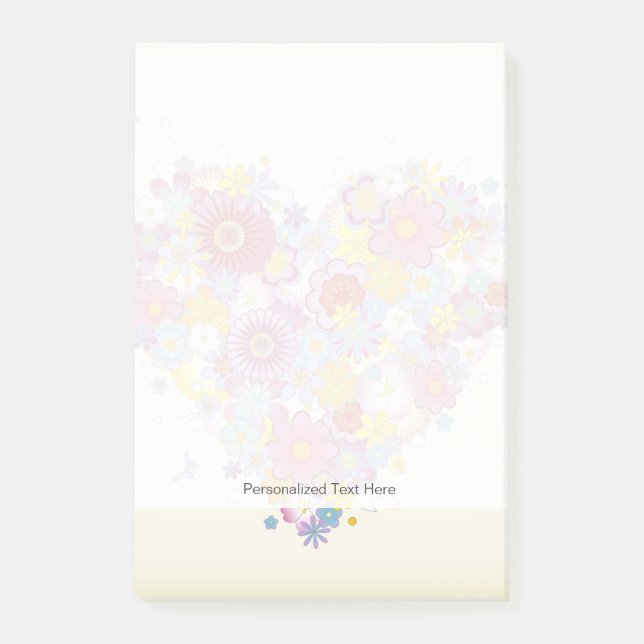 Blumenherz mit Schmetterlingen Post-it Klebezettel (Vorderseite)