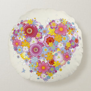 Blumenherz mit Schmetterlingen Rundes Kissen