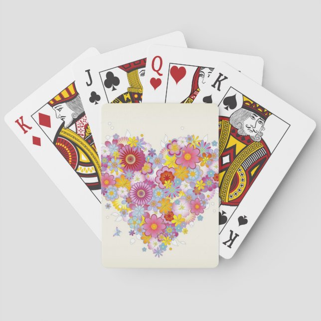 Blumenherz mit Schmetterlingen Spielkarten (Rückseite)