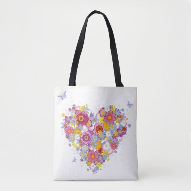 Blumenherz mit Schmetterlingen Tasche (Vorderseite)