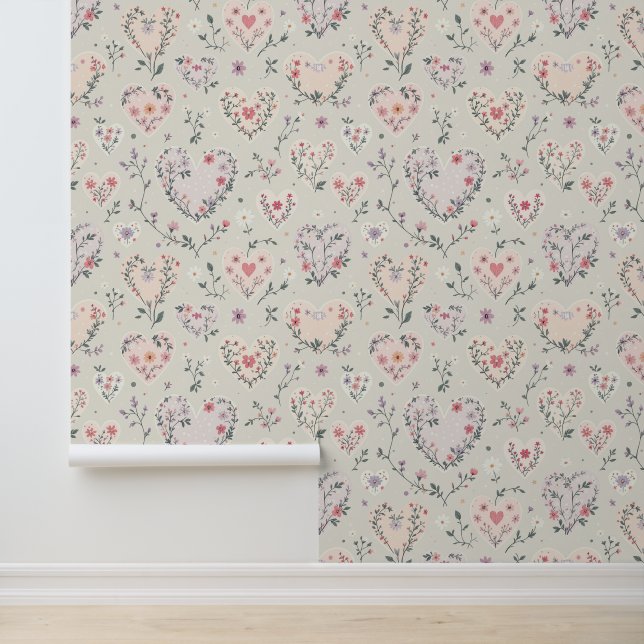 Blumenherz Muster Pastell Design Tapete (Anwendung)