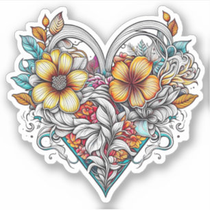 Blumenherz Romantik Aufkleber