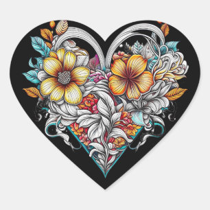 Blumenherz Romantik Herz-Aufkleber