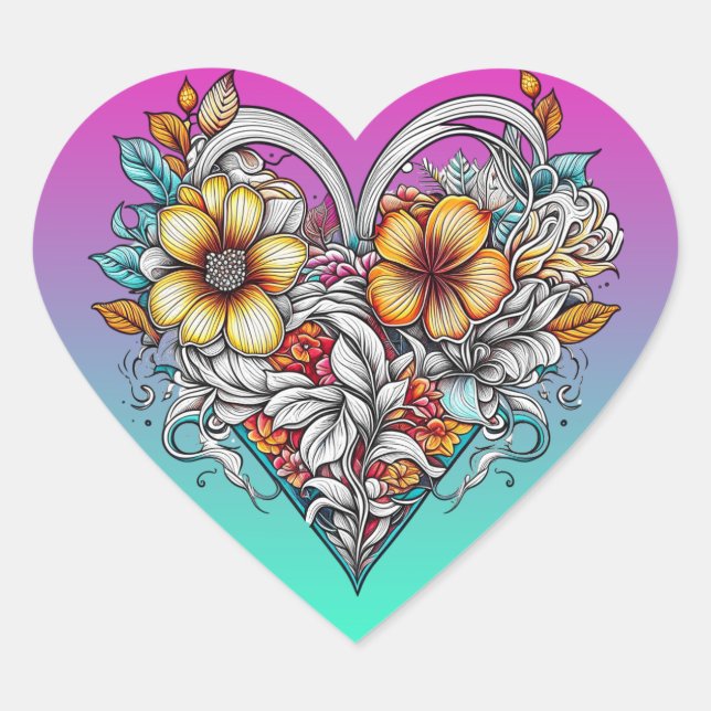 Blumenherz Romantik Herz-Aufkleber (Vorderseite)