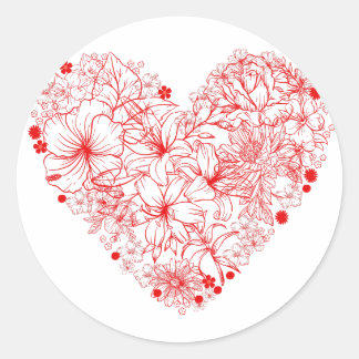 Blumenherz, Rote Blume Herz Runder Aufkleber