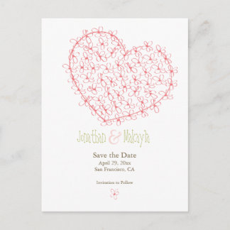 Blumenherz Save the Date: Rosa Ankündigungspostkarte