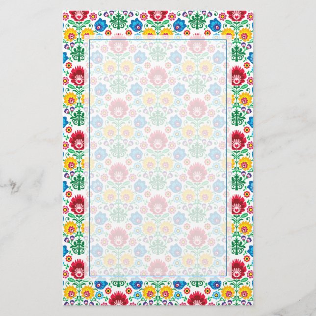 Blumenherz-Volkskunst-Muster Briefpapier (Vorderseite)