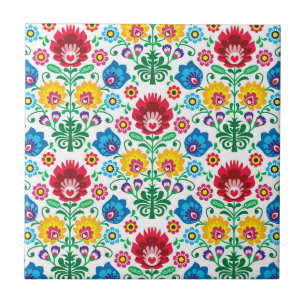 Blumenherz-Volkskunst-Muster Fliese