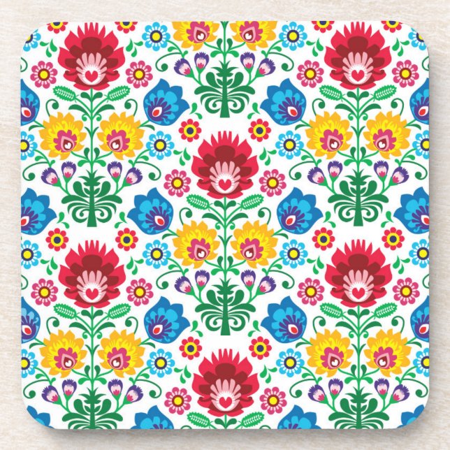Blumenherz-Volkskunst-Muster Getränkeuntersetzer (Vorderseite)