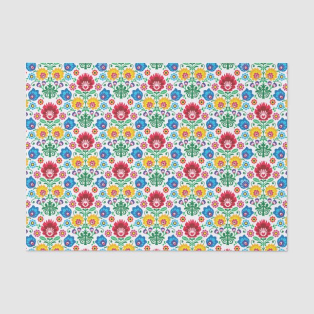 Blumenherz-Volkskunst-Muster Seidenpapier (Vorderseite)