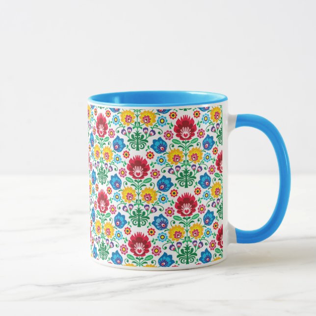 Blumenherz-Volkskunst-Muster Tasse (Rechts)