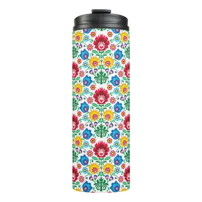 Blumenherz-Volkskunst-Muster Thermosbecher (Vorderseite)