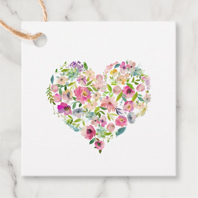 Blumenherz Wasserfarben Liebe Rosa Geschenkanhänger (Vorderseite)