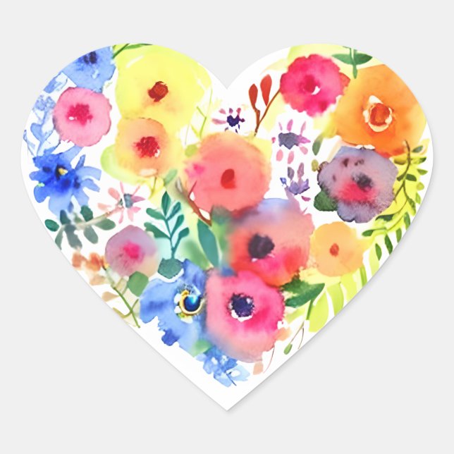 Blumenherz Wreath Pastell Watercolor Herz-Aufkleber (Vorderseite)