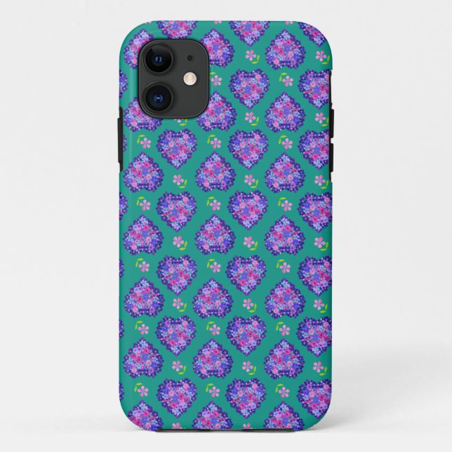 Blumenherzen und winzige Blume-Muster auf Grün Case-Mate iPhone Hülle (Rückseite)