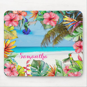 BlumenHibiskus-tropischer Strand personalisiert Mousepad