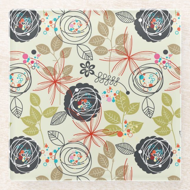 Blumenhintergrund Glasuntersetzer (Vorderseite)