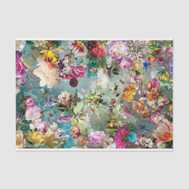 Blumenhintergrund Mehrfarbig Aquamarin Seidenpapier (Vorderseite)