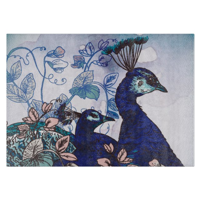 Blumenhintergrund mit Pfaus Schneidebrett (Vorderseite)