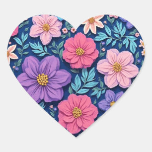 Blumenhintergrund, rosa und lila, Herz-Aufkleber