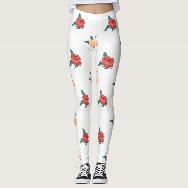 Blumenhintergrund von Rose Leggings (Vorderseite)