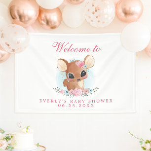 Blumenhirsch Süß Wald Rehkitz Baby Shower Willkomm Banner